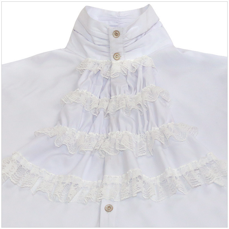 Mens Gothic Ruffle-Trimmed Stand-Up Collar Long-Sleeve Tie Shirt - Image 5
