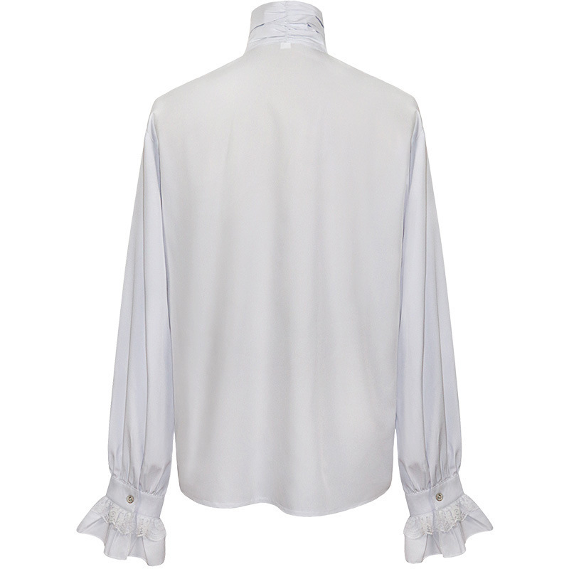 Mens Gothic Ruffle-Trimmed Stand-Up Collar Long-Sleeve Tie Shirt - Image 4