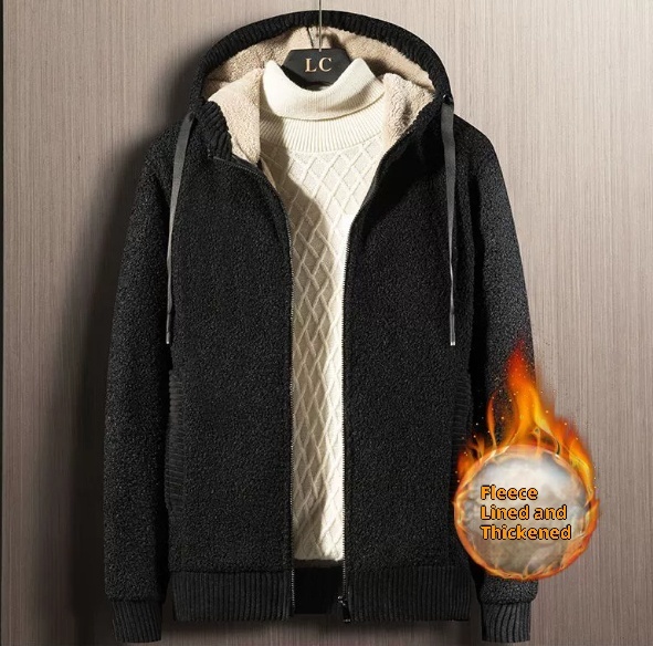 Winter Men's Zipper Hooded Sweater Cardigan - Image 2